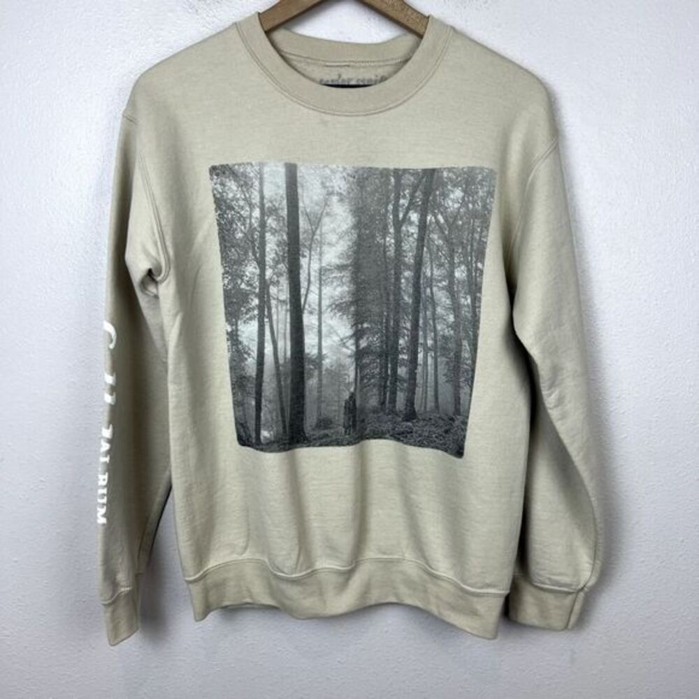 Taylor Swift Official Folklore Album Crewneck Sweatshirt Sz. S Tan Pullover RARE
